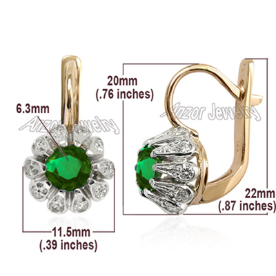Russian Style Emerald Diamond Earrings 14k Gold