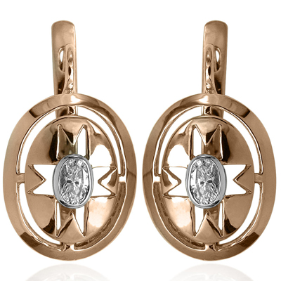 Russian Style White Sapphire Gold Earrings 14k