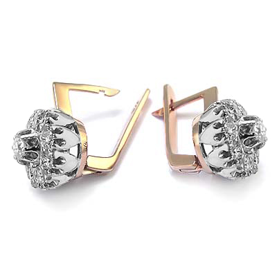 Old Russian Style Malinka Diamond Earrings 585