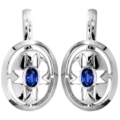 Russian Style Earrings Blue Sapphire Gold 585