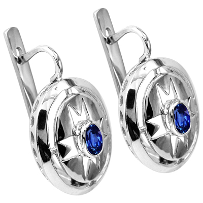 Russian Style Earrings Blue Sapphire Gold 585