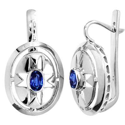 Russian Style Earrings Blue Sapphire Gold 585
