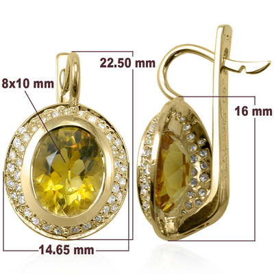 14k Gold Citrine and Diamond Earrings