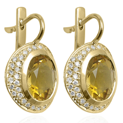 14k Gold Citrine and Diamond Earrings