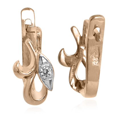 Russian Style CHILDREN'S Diamond Earrings 14k Gold