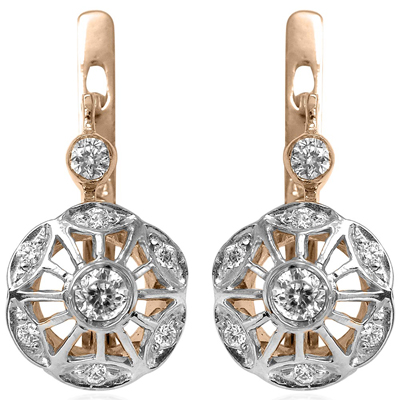 Russian Style Genuine Diamond Earrings 585 14k