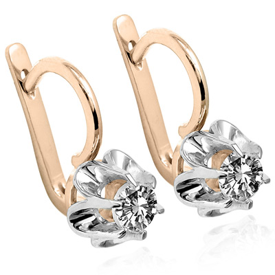 Russian Style Cubic Zirconia GOLD Earrings 585