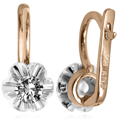 Russian Style Cubic Zirconia GOLD Earrings 585