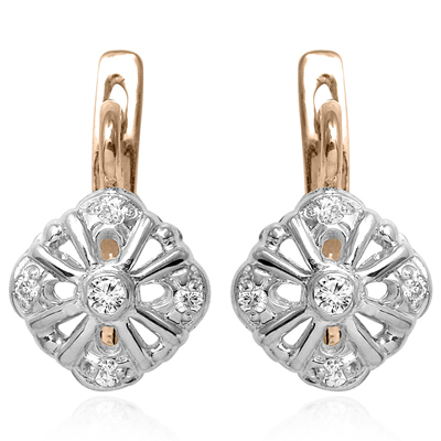 Genuine Diamonds, Russian Style Earrings 14k