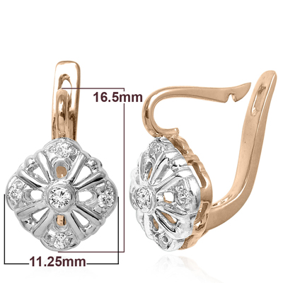 Genuine Diamonds, Russian Style Earrings 14k