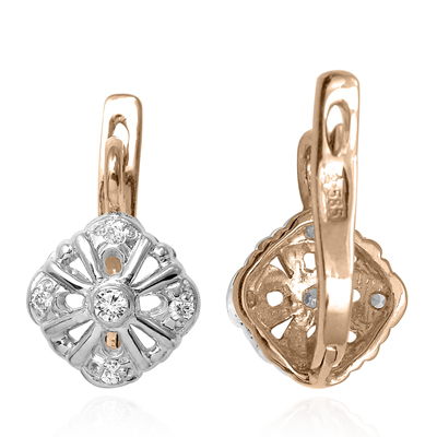 Genuine Diamonds, Russian Style Earrings 14k