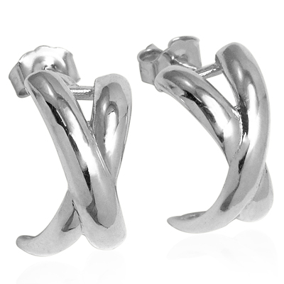 14k Solid White Gold Picasso style X's Earrings