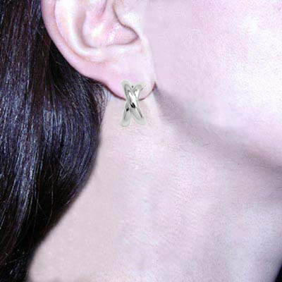14k Solid White Gold Picasso style X's Earrings