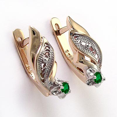 14k Rose Gold Emerald Russian style Earrings