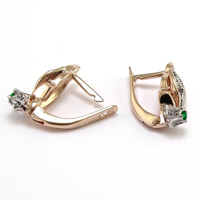 14k Rose Gold Emerald Russian style Earrings