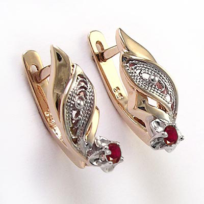 Russian Style Ruby Earrings 14k Rose Gold
