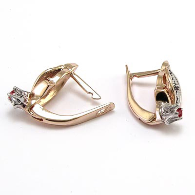 Russian Style Ruby Earrings 14k Rose Gold