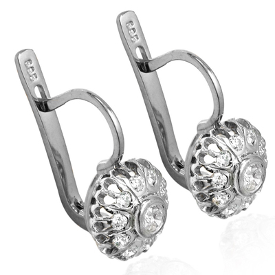 14k White Gold Russian style Diamond Earrings