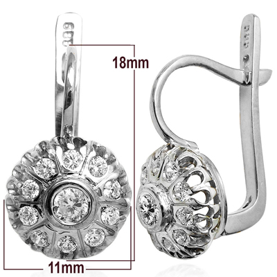 14k White Gold Russian style Diamond Earrings