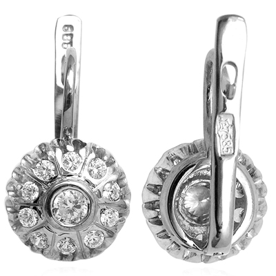 14k White Gold Russian style Diamond Earrings