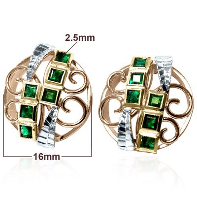 Russian style Princess Cut Emerald Earrings 14k
