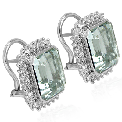 14k Russian Style Diamond and Aquamarine Earrings
