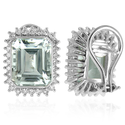 14k Russian Style Diamond and Aquamarine Earrings