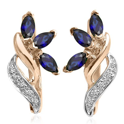 Russian Style Sapphire and Diamond Earrings 14K