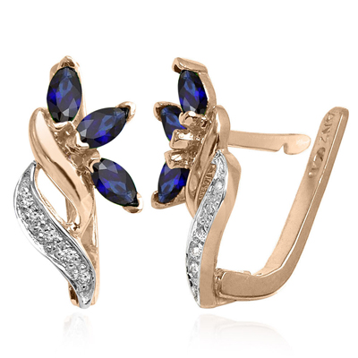 Russian Style Sapphire and Diamond Earrings 14K
