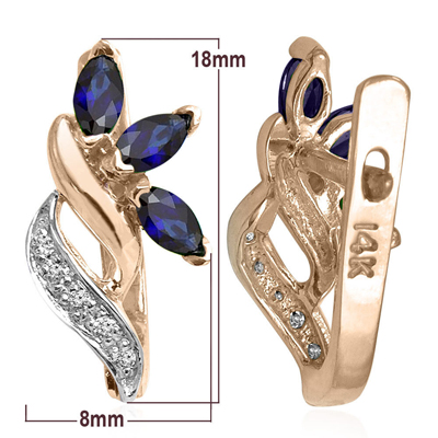 Russian Style Sapphire and Diamond Earrings 14K