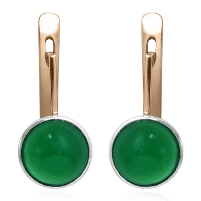14k Gold Green Onyx Russian style Earrings