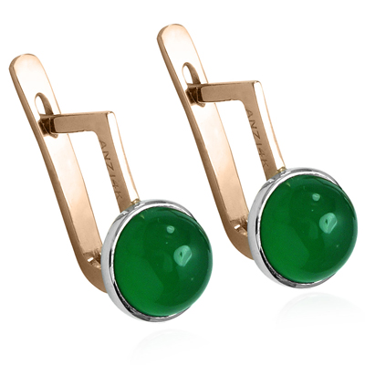 14k Gold Green Onyx Russian style Earrings
