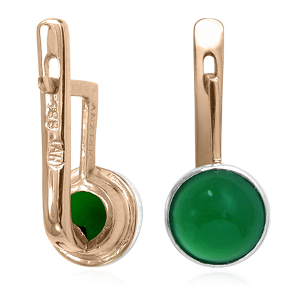 14k Gold Green Onyx Russian style Earrings