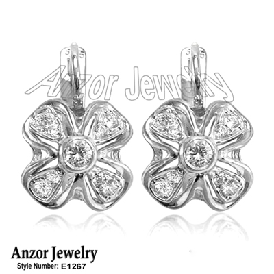 Russian Style Genuine Diamonds Earrings 14k Gold