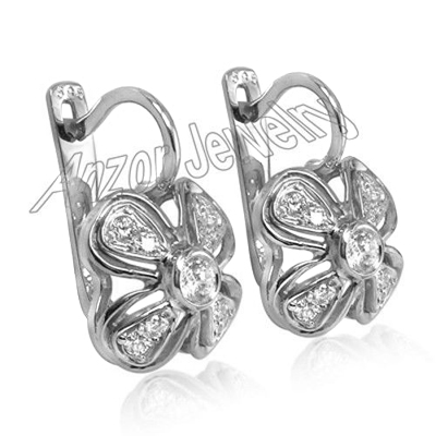 Russian Style Genuine Diamonds Earrings 14k Gold