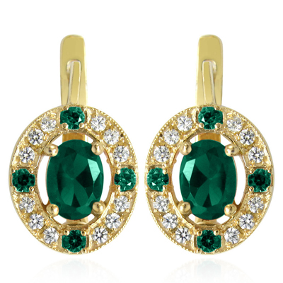 Russian Style Diamond Emerald Earrings 585