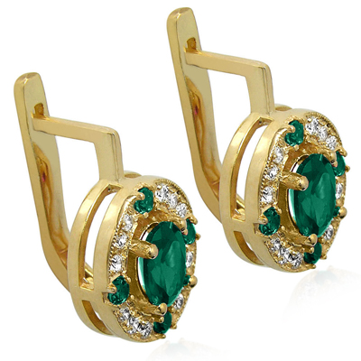 Russian Style Diamond Emerald Earrings 585