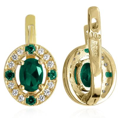 Russian Style Diamond Emerald Earrings 585