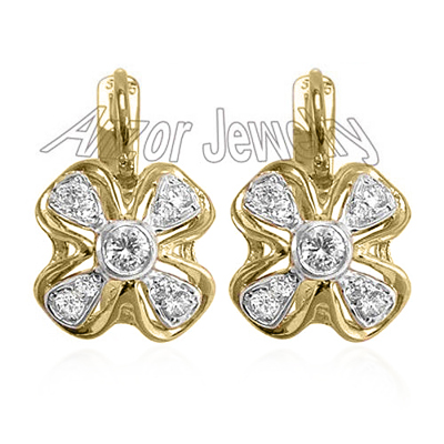 Russian Style Genuine Diamonds Earrings 14k Gold