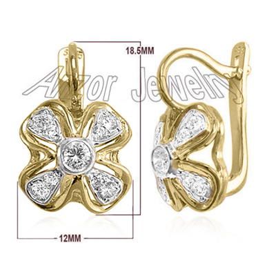 Russian Style Genuine Diamonds Earrings 14k Gold