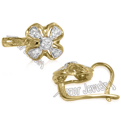 Russian Style Genuine Diamonds Earrings 14k Gold