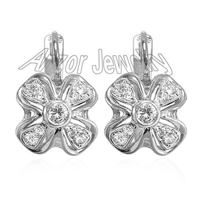 Russian Style Genuine Diamonds Earrings 14k Gold