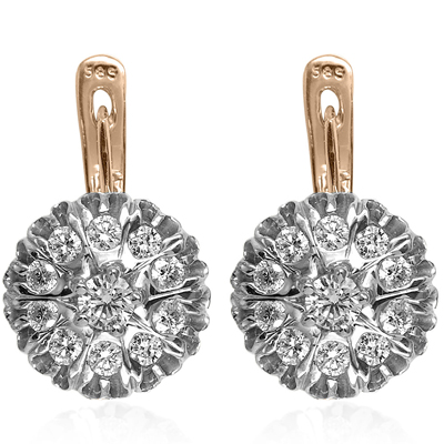 14k Rose Gold Diamond Earrings Russian Jewelry