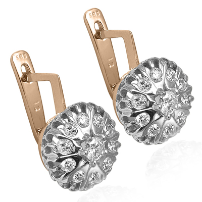 14k Rose Gold Diamond Earrings Russian Jewelry