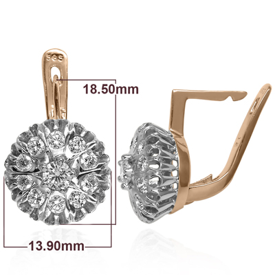14k Rose Gold Diamond Earrings Russian Jewelry