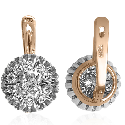 14k Rose Gold Diamond Earrings Russian Jewelry