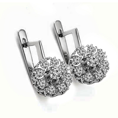 Old Russian Style Malinka Diamond Earrings 585 14K