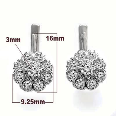 Old Russian Style Malinka Diamond Earrings 585 14K