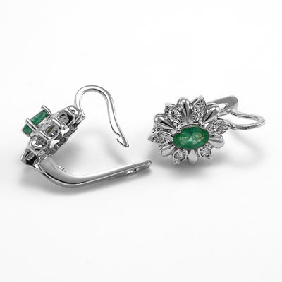 Russian Style Diamond Emerald Earrings 14k Gold