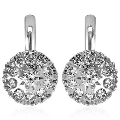 Russian Style Diamond Earrings 14k White Gold